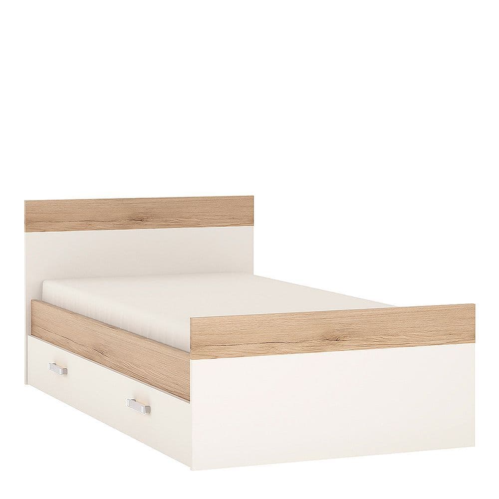 Kinder Single Bed with under Drawer in Light Oak and white High Gloss (opalino handles)